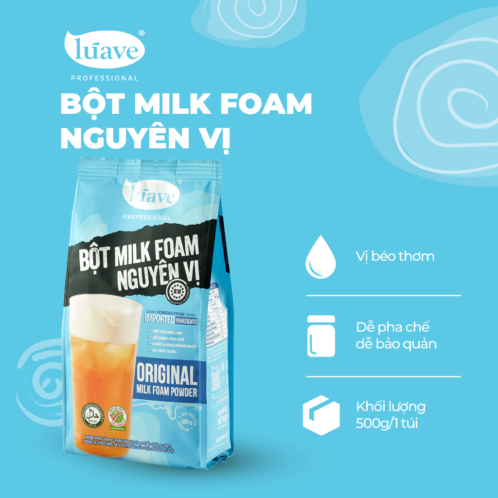 Bột milk foam nguyên vị Luave (500g) - Thơm Béo Sánh Mịn, Topping Macchiato Cho Trà Sữa, Trà Trái Câ