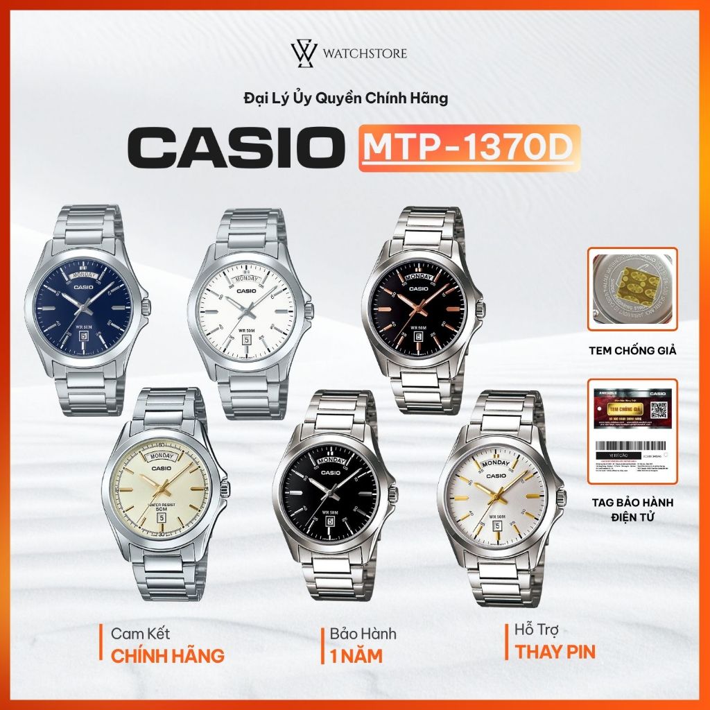 Đồng Hồ Casio Nam MTP-1370D Mặt Kính Khoáng Tròn 39.8mm Dây Kim Loại Không Gỉ Kháng Nước Chính Hãng