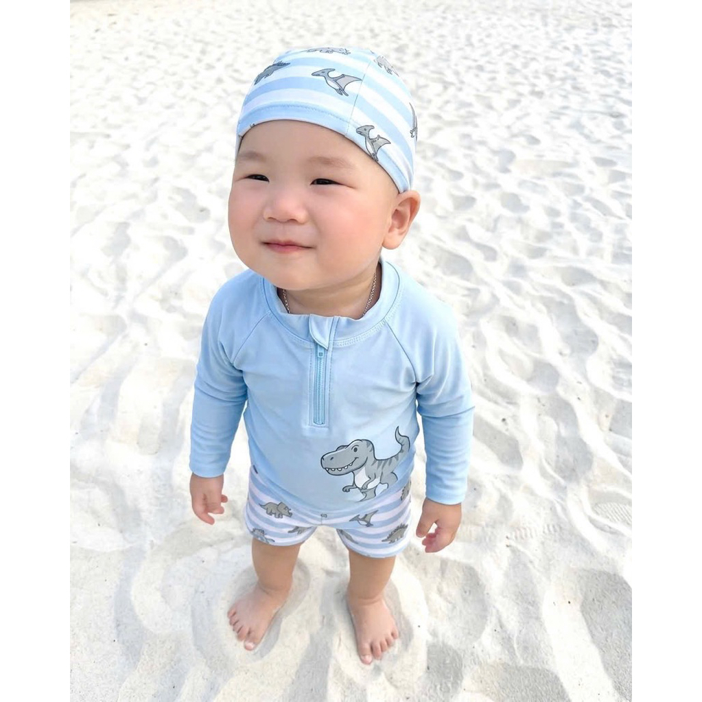 B085 SÉT BỘ BƠI KHỦNG LONG ÁO QUẦN KÈM MŨ CHO BÉ