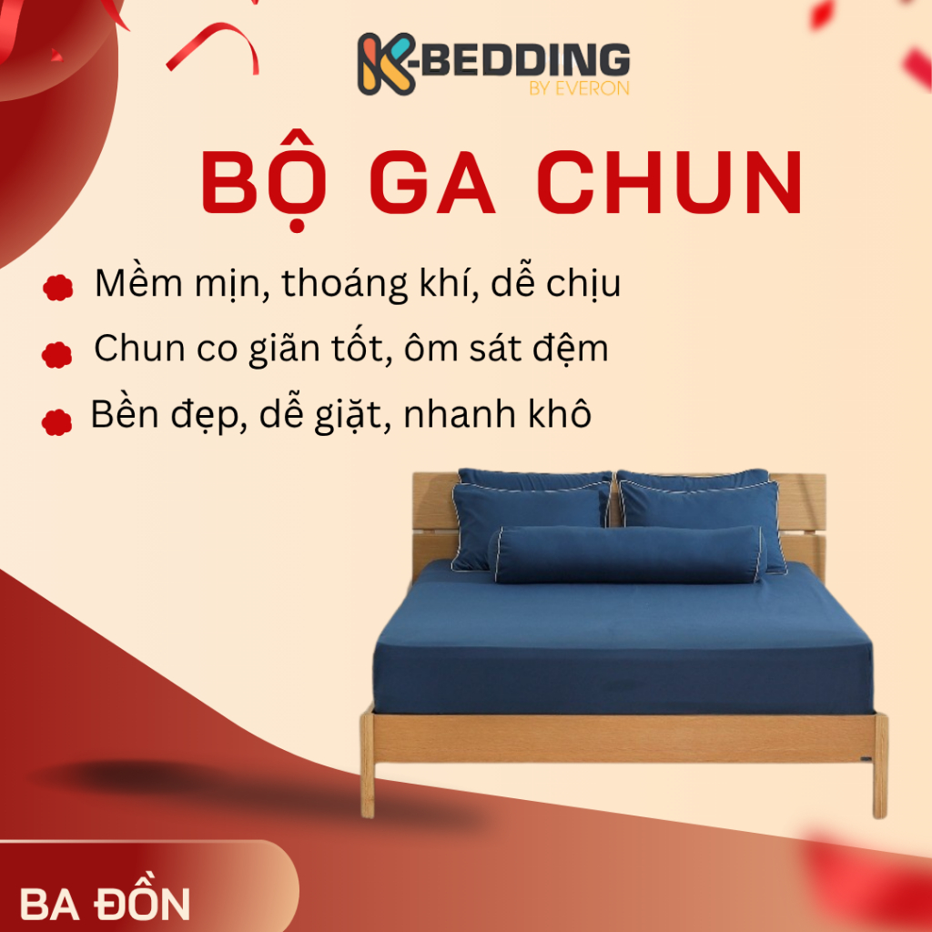 Bộ ga chun/ bộ ga giường Hàn Quốc K-Bedding by Everon KMS chất vải Microfiber mềm mịn, thoáng khí