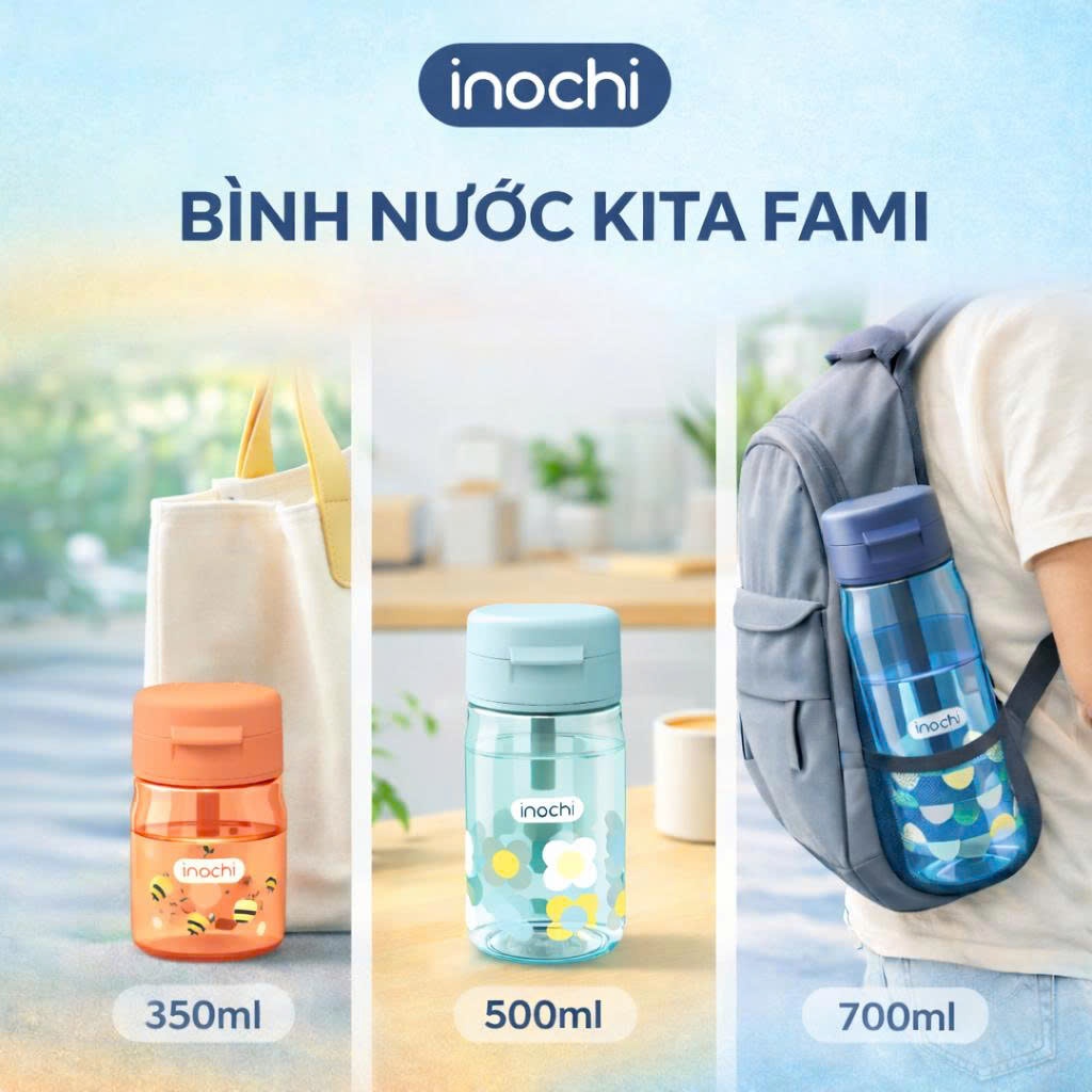 Bình Nước Kita Fami: Nhựa Tritan An Toàn, Chống Tràn, 3 Dung Tích…