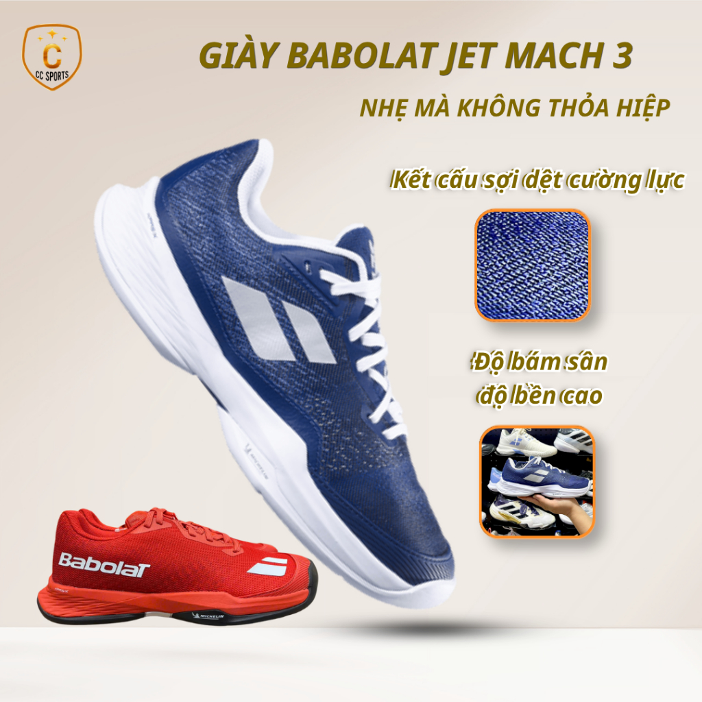 Giày Pickleball Babolat Jet Mach 3 Junior All Court Boy giảm chấn tối đa bám sân tốt