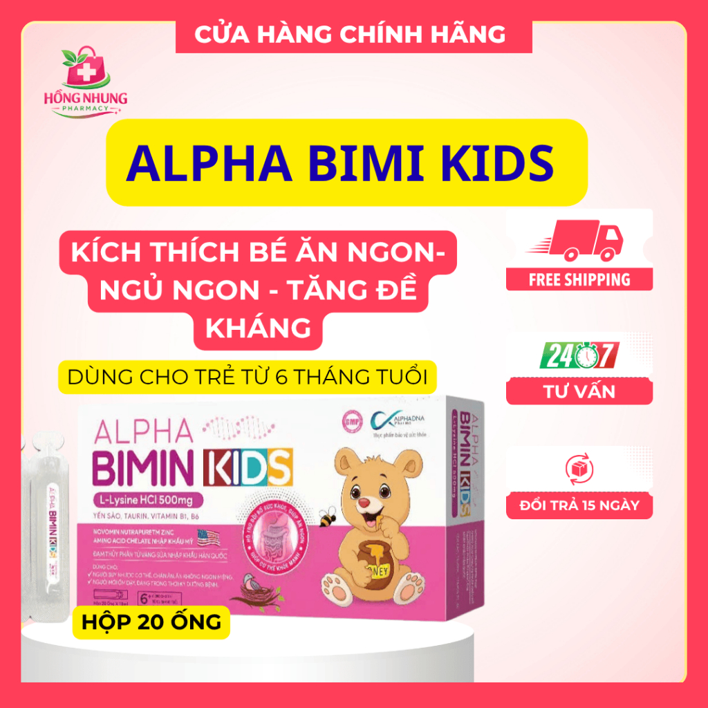 Siro ăn ngon Alpha Bimin Kids Lysine 500mg Kích Thích Ăn Ngon Cho Trẻ  Tăng Sức Đề Kháng Hộp 20 Ống