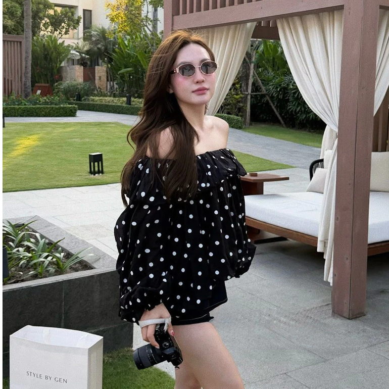 ÁO TRỄ VAI DÀI TAY CHẤM BI SIÊU XINH TIỂU THƯ TƠ MỀM MIMI TOP - DÀNH CHO NỮ | BigBuy360 - bigbuy360.vn