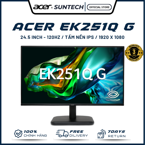 Màn Hình Acer EK251Q G - 24.5 inch Full HD, Tấm Nền IPS, 120Hz Siêu Mượt, 1ms, Chuẩn Màu 99% sRGB, T