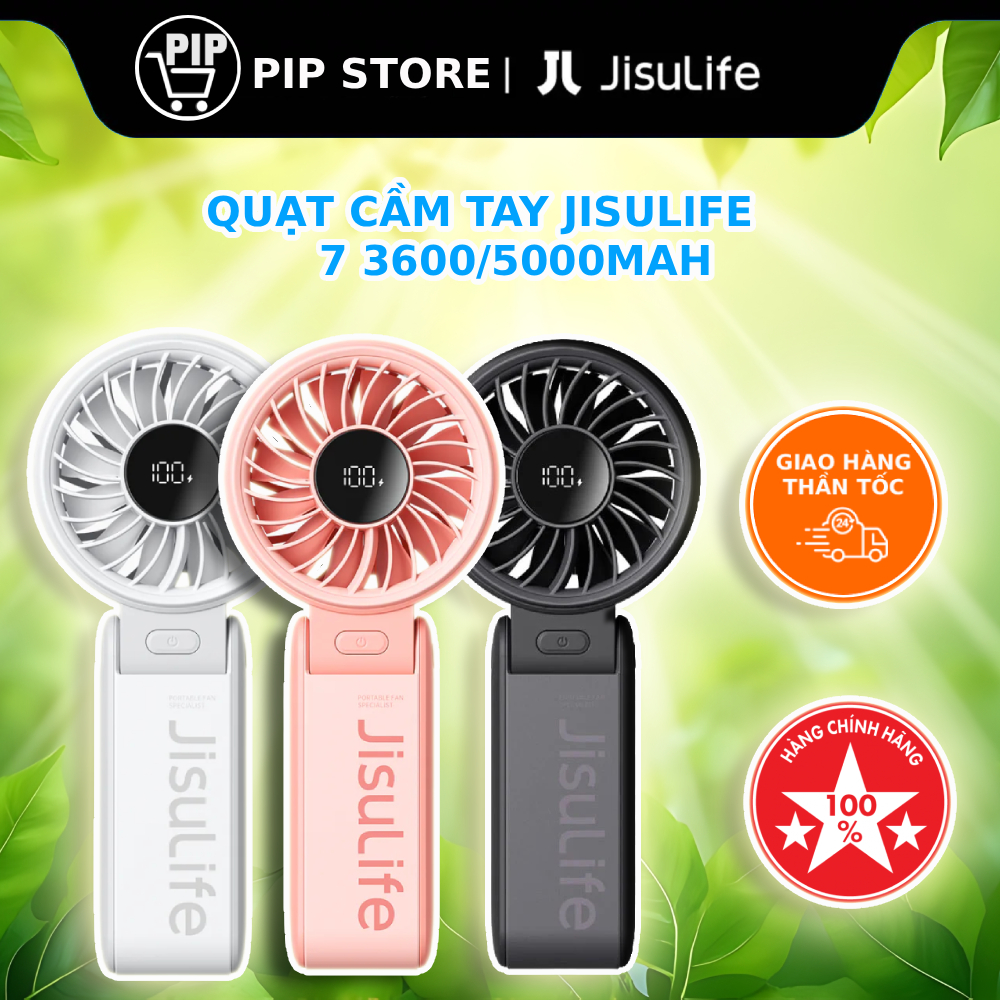 Quạt Cầm Tay Mini Jisulife Life 7 | 5 Cấp Gió Siêu Mát | Pin Trâu 3600/5000mAh  | Hàng Chính Hãng