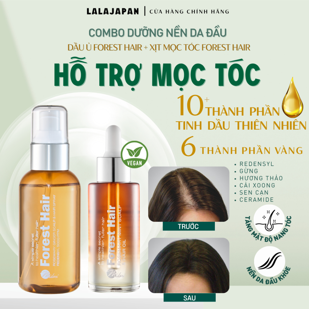 [ COMBO SALE 50% - MUA 2 TẶNG 1 ] Xịt kích mọc tóc Forest Hair & Dầu ủ tóc Forest Hair kích mọc dưỡn