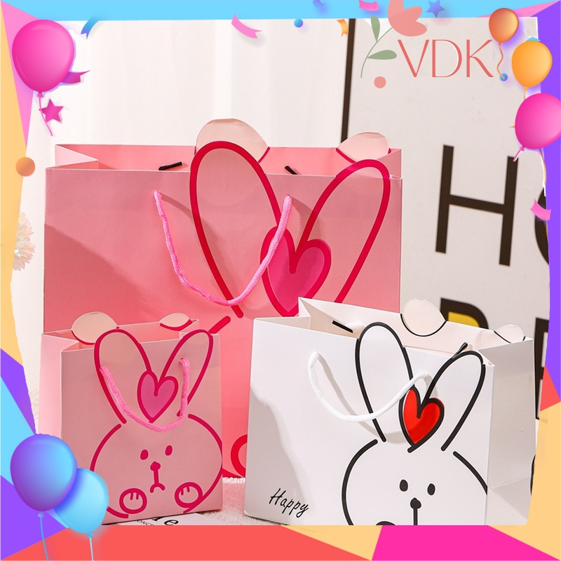 Túi Quà Tặng Thỏ Happy Dễ Thương Túi Giấy Cứng Đựng Quà Phong Cách Hoạt Hình W27