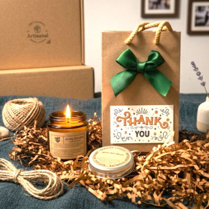 Combo Nến Thơm Handmade Aroma Sensation và Túi giấy rơm, Tặng Quà Người Yêu, Quà tặng sinh nhật, chữ