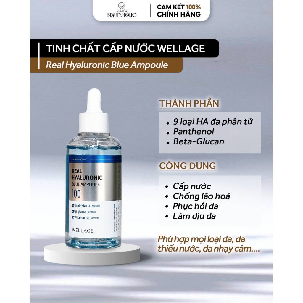 Serum cấp nước WELLAGE REAL HYALURONIC BLUE AMPOULE