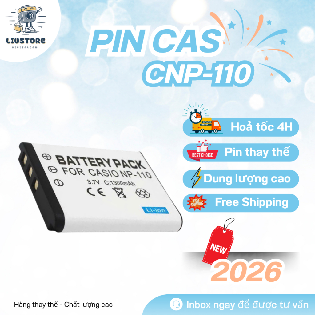 Pin Máy Ảnh Casio NP-110 1300mAh 3.7V Lithium-ion Tương Thích Casio Exilim EX-ZR100 ZR200 ZR300 ZR40