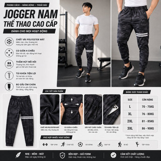 Jogger Nam Thể Thao Camo Cao Cấp – Polyester Mát, Co Giãn 4 Chiều, Túi Khóa, Size L Đến 3XL 70-90kg