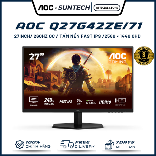 Màn Hình Gaming AOC Q27G42ZE/71 - 27 inch 2K (QHD), Fast IPS, 260Hz Siêu Tốc, 0.3ms, HDR400, Chuẩn M