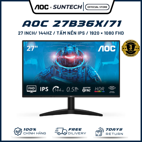 Màn Hình AOC 27B36X/71 - 27 inch IPS, 144Hz Siêu Tốc, 0.5ms, Độ Sáng 300 nits, Chuẩn Màu 121% sRGB, 
