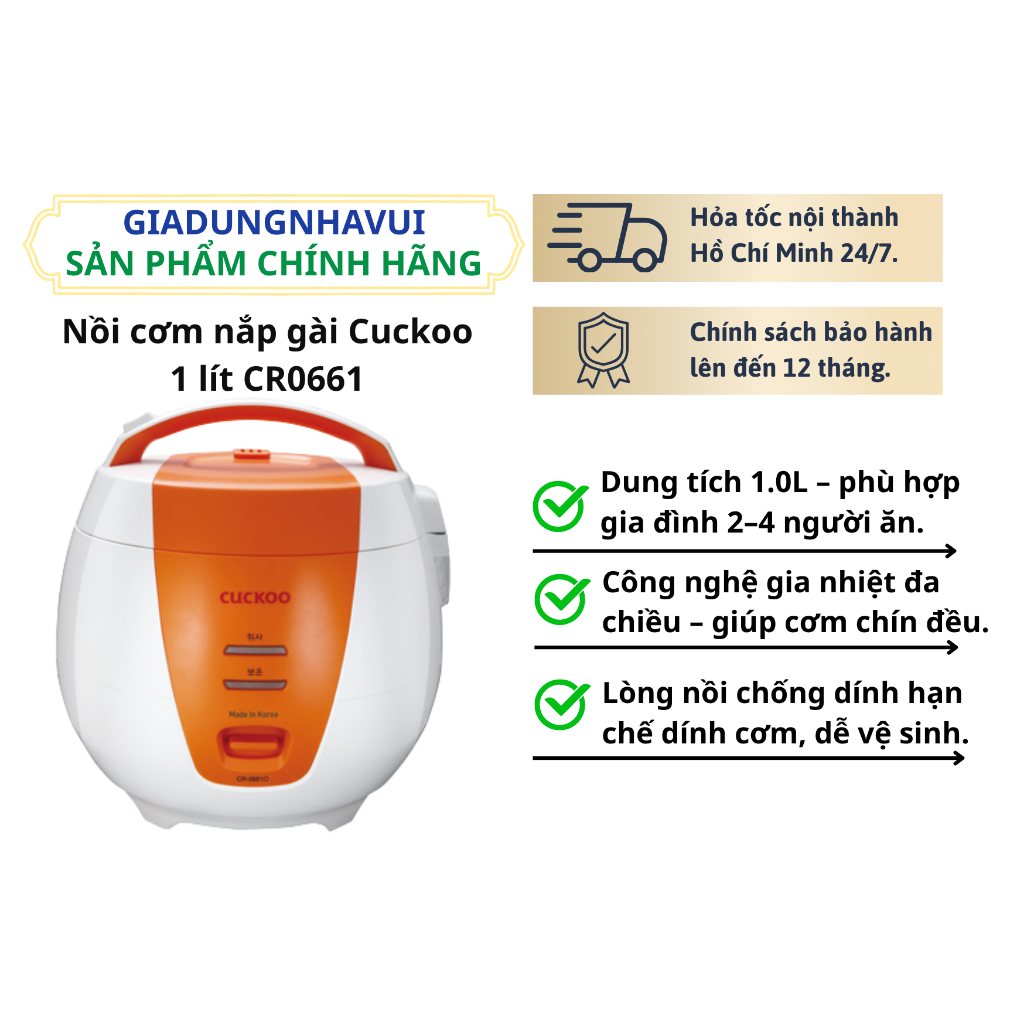 Nồi cơm nắp gài Cuckoo 1 lít CR0661