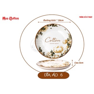 DĨA TRÒN GỐM SỨ HOA VĂN COTTON 15CM (CỠ 6)
