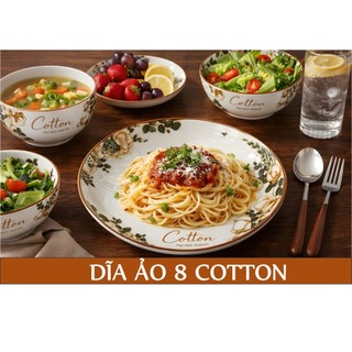 DĨA TRÒN GỐM SỨ HOA VĂN COTTON 20CM (CỠ 8)