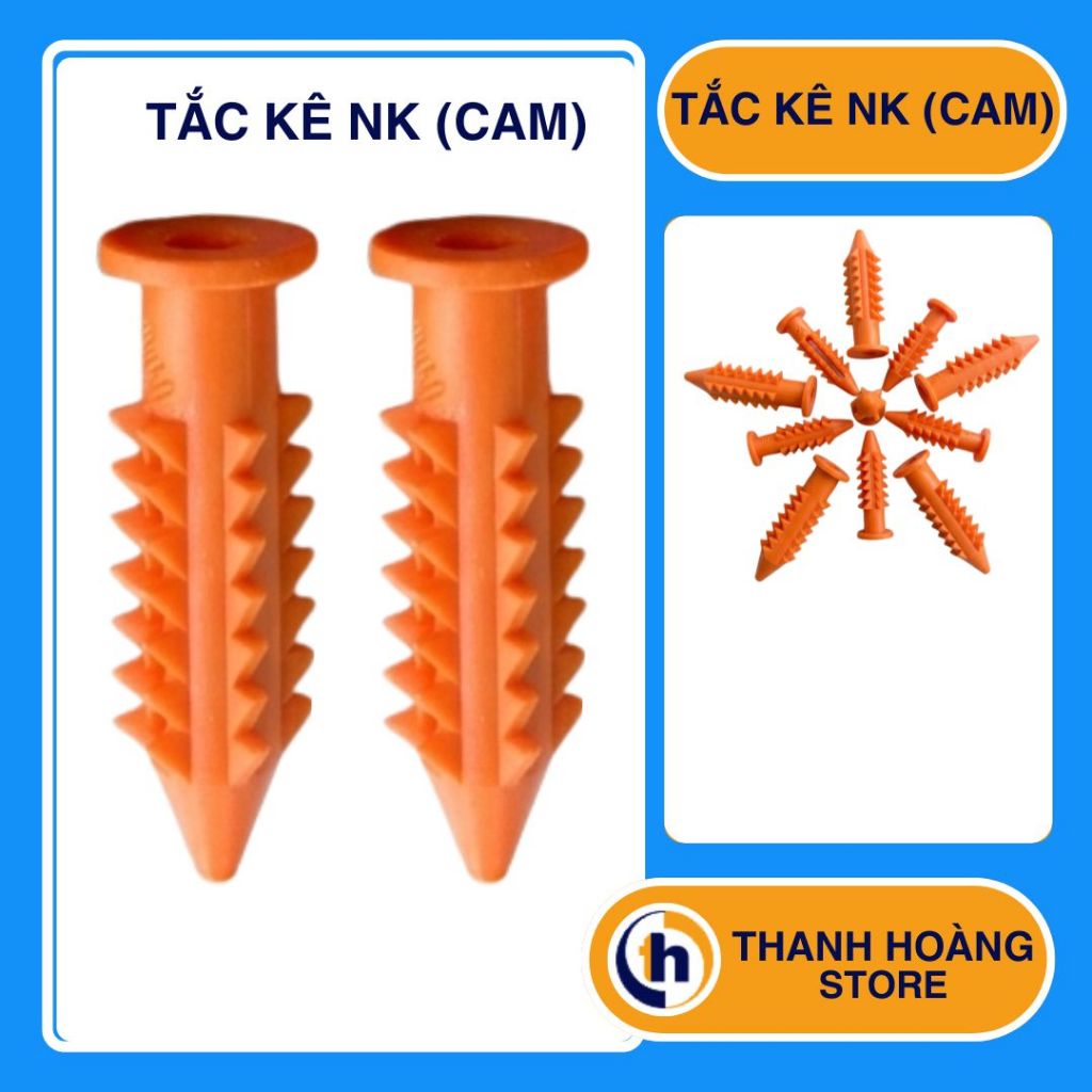 [Combo 200 con] Tắc kê nhựa NK Cam - Tắc kê nhựa 6x30mm - 8x40mm - 10x50mm - Nở nhựa màu cam