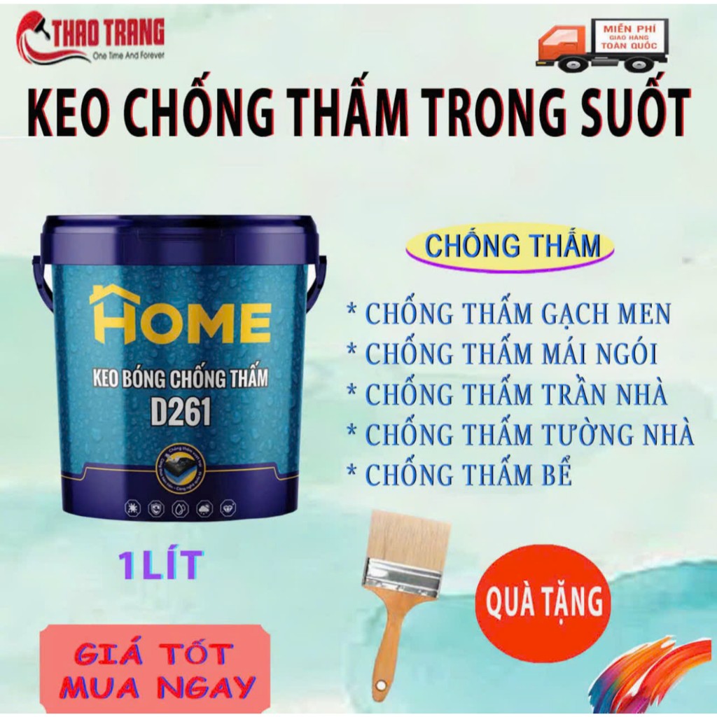 Keo Bóng Chống Thấm Không màu D261, 1 LÍT Chuyên Dụng Chống Thấm Nền Gạch Sân Thượng, Chống Thấm Tườ