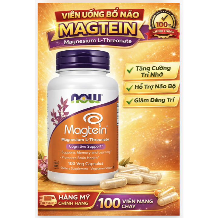 NOW Magtein Magnesium L-Threonate, bổ sung magie giúp cải thiện trí nhớ, xương, tim mạch  90 viên