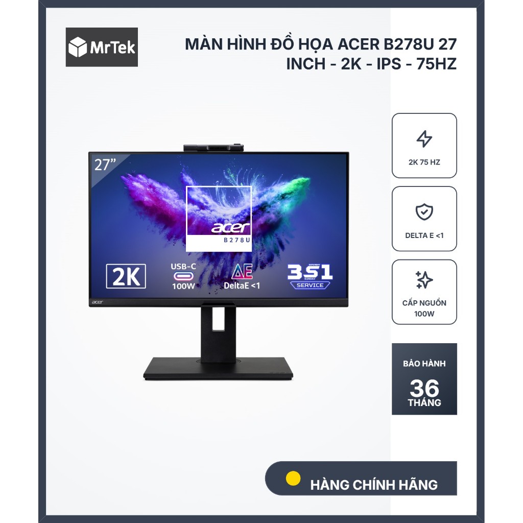 [Chính hãng] Màn hình đồ họa Acer B278U UM.HB8SV.001 (27 inch - 2K - IPS - 75Hz - Delta E nhỏ hơn 1)