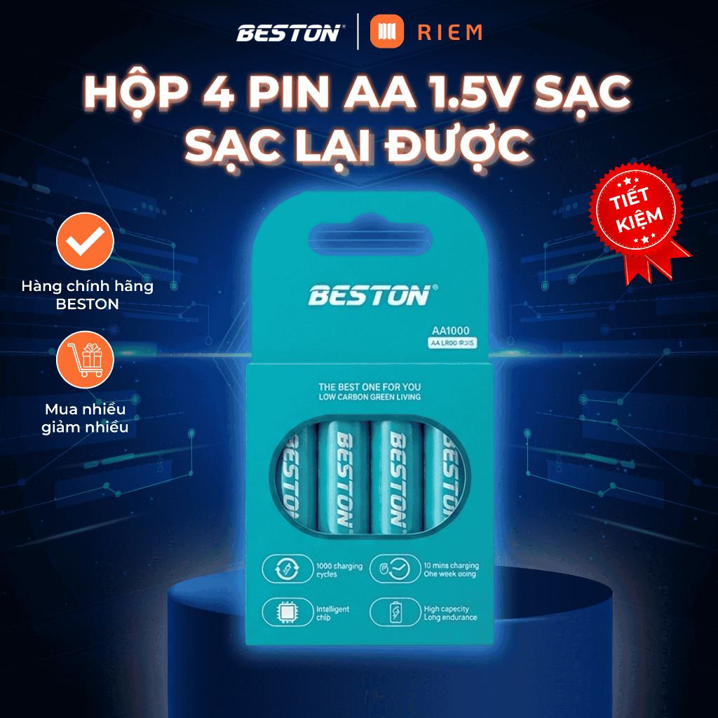 Pin sạc Beston Lithium AA 1.5V, hộp 4 viên dung lượng 3600mWh