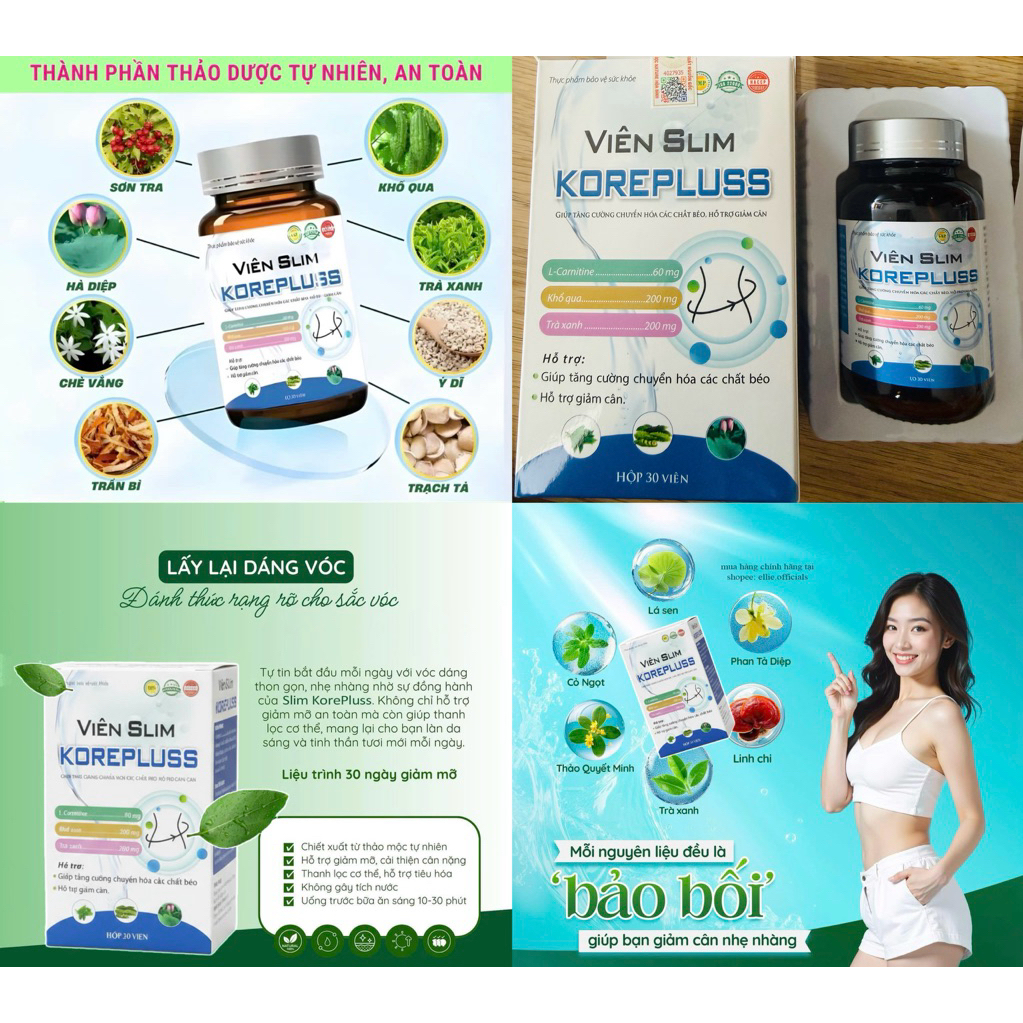 (3 hop) Viên Uống Giảm Cân Thảo Mộc Slim Koreplus Hộp 30 Viên, Giúp Lấy Lại Vóc Dáng Eo Thon Gọn