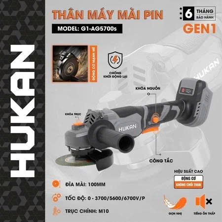 Máy mài pin HUKAN G1-AG5700S,Tốc độ không tải 6700v/p, Không chổi than