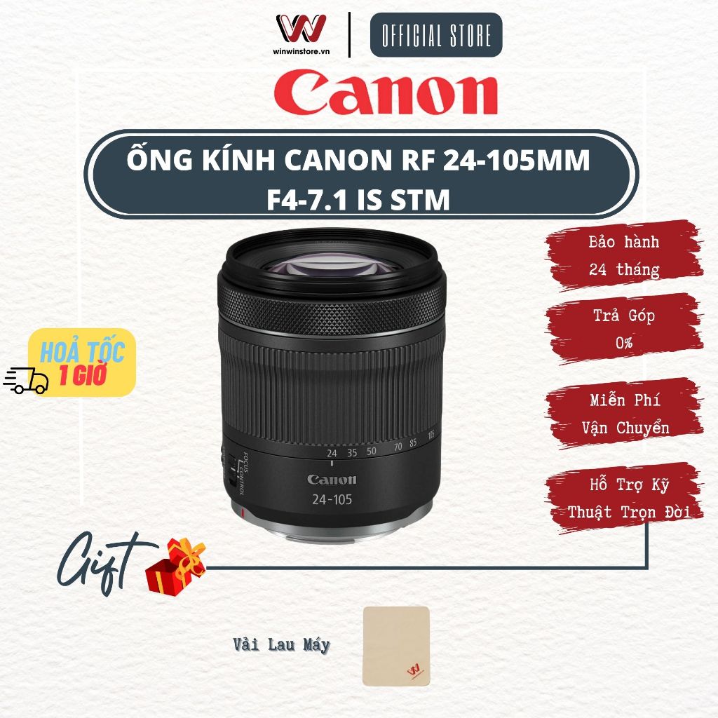 Ống kính Canon RF 24-105mm l 24105 STM l 24105mm F4-7.1 IS STM - Hàng Chính Hãng BH 24 Tháng