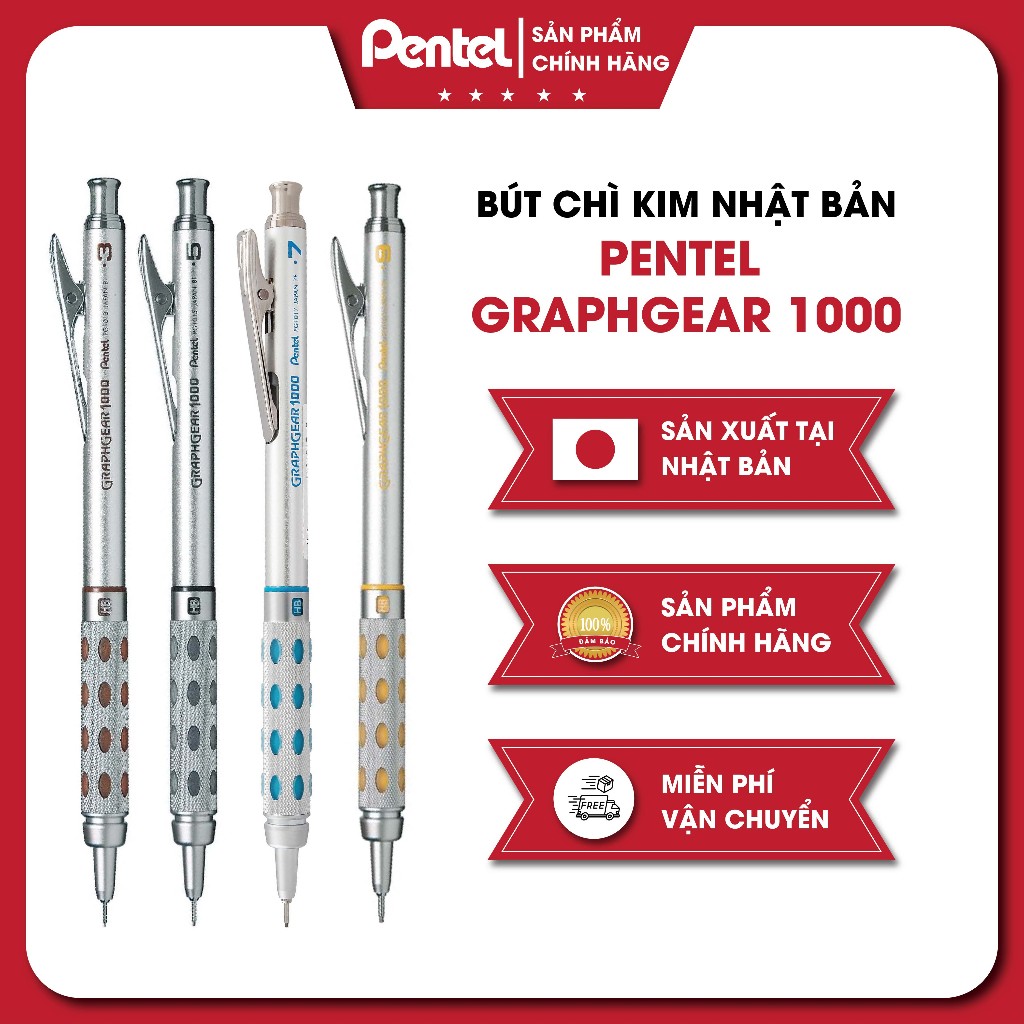 Bút chì kim cơ khí Pentel Graphgear 1000 ngòi 0,5mm chính hãng Nhật Bản