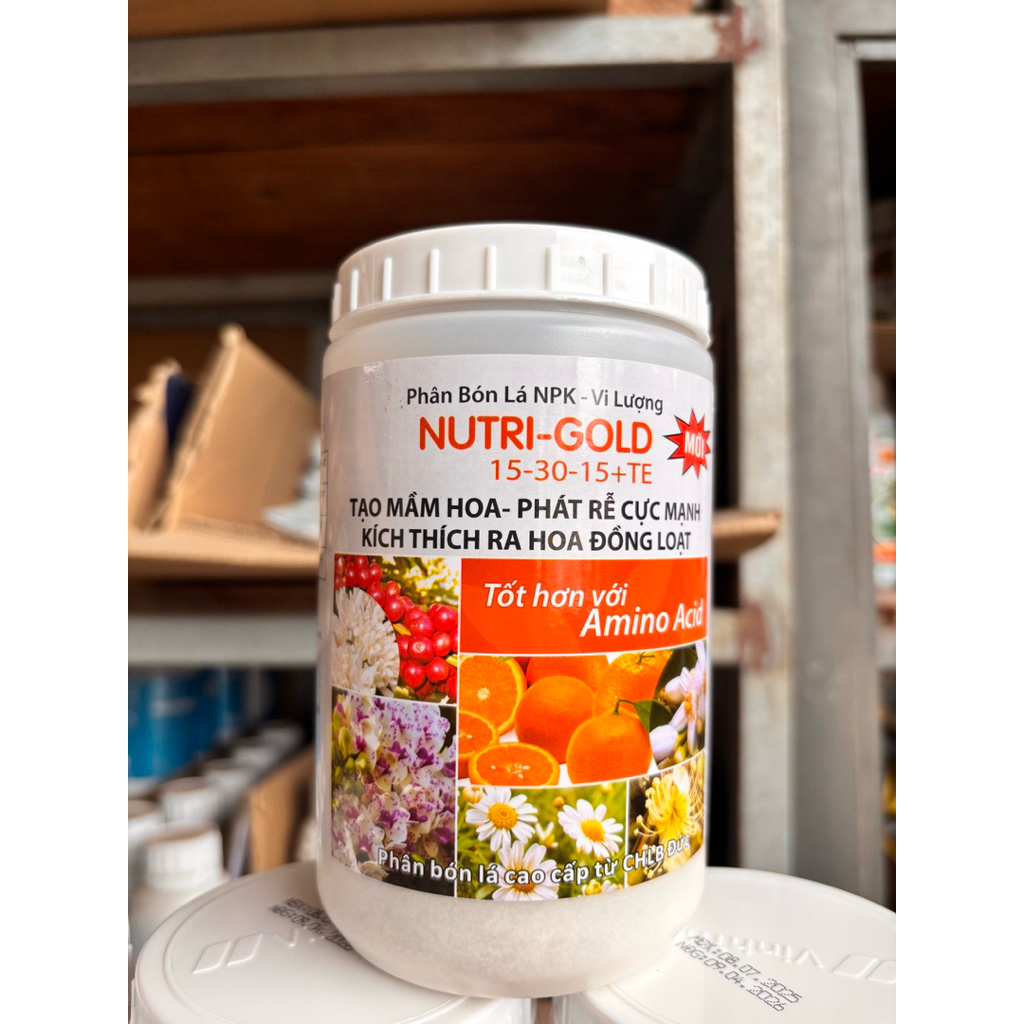Hu Siêu Lân Nutri Gold 15-30-15 Vĩnh thạnh-Nhập Khẩu từ Đức- Phát rễ, Tạo mầm hoa (Hũ 500gr)