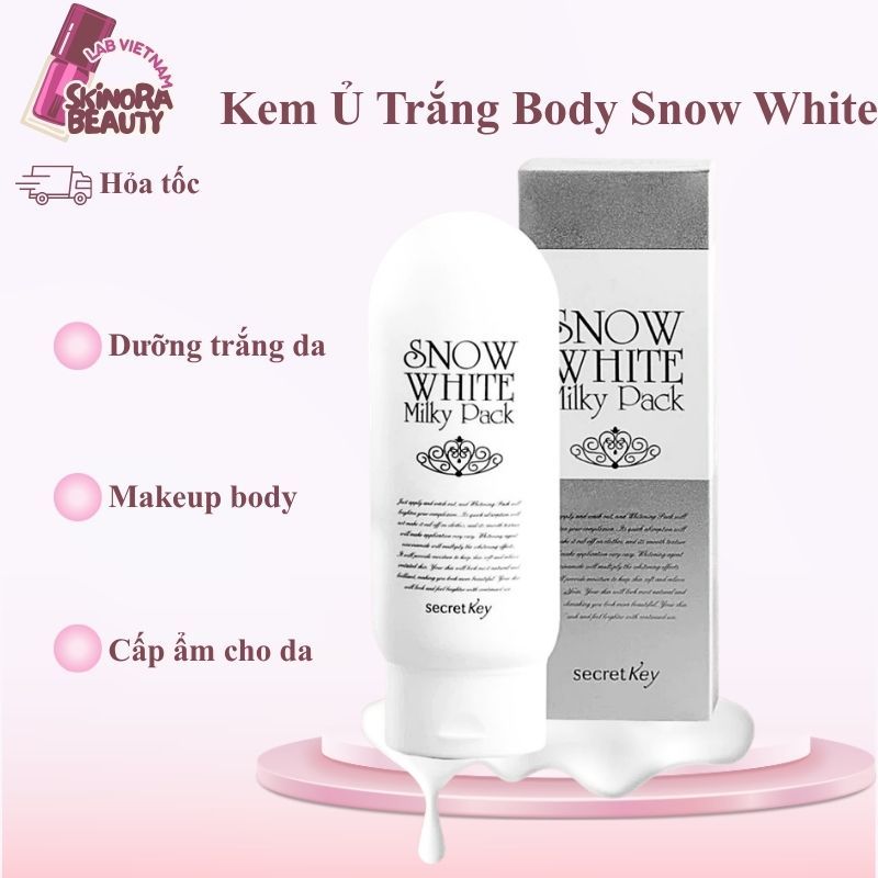 Kem Ủ Trắng Body Snow White Kem Makeup Body Secret Key Snow White Milky Pack Trắng Da 200g - Skinora