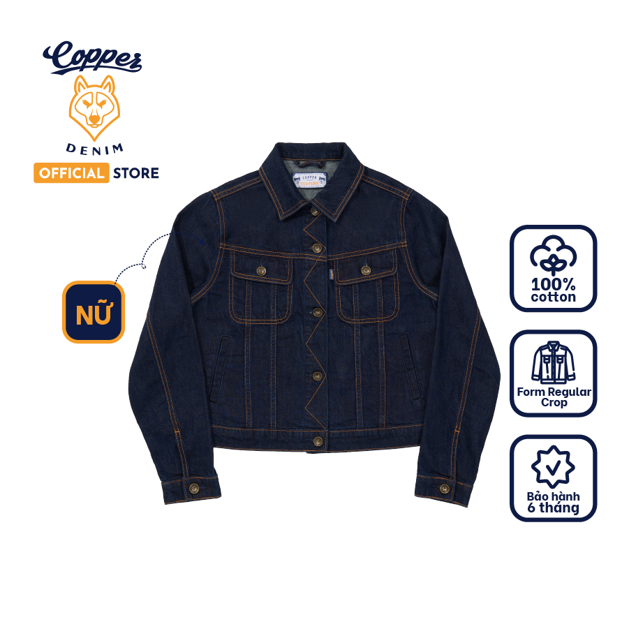 [NEW] Áo Khoác Jeans/Denim Nữ Type III 10 Oz - rinse washed denim, dáng regular, xanh indigo - Coppe