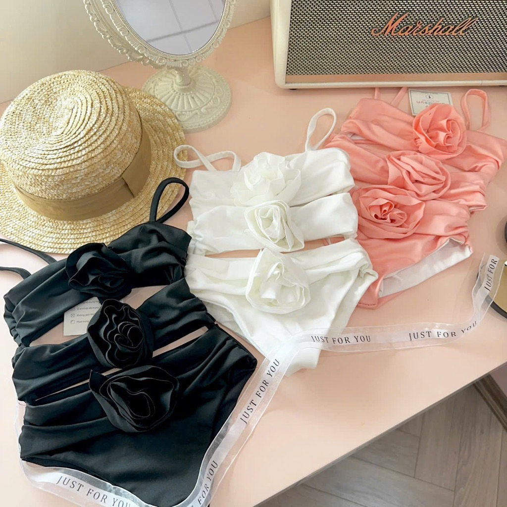 [LiA baby’s ] Set đồ bơi bikini xẻ eo đính hoa cá tính cho bé gái(9-30kg)