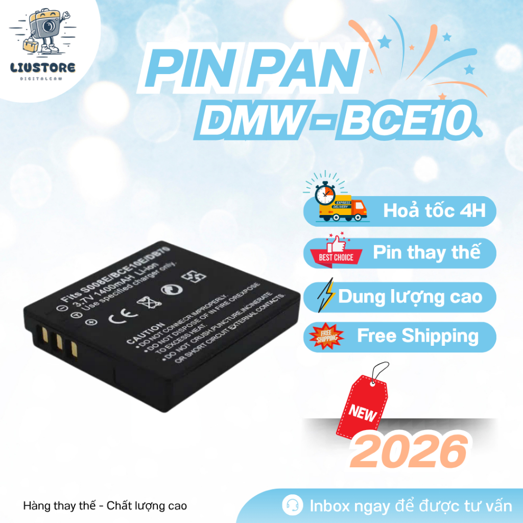 Pin Panasonic DMW-BCE10 1400mAh Pin Thay Thế S008E DB70 Sạc Nhanh Dùng Cho Lumix DMC-FS3 FS5 FS20