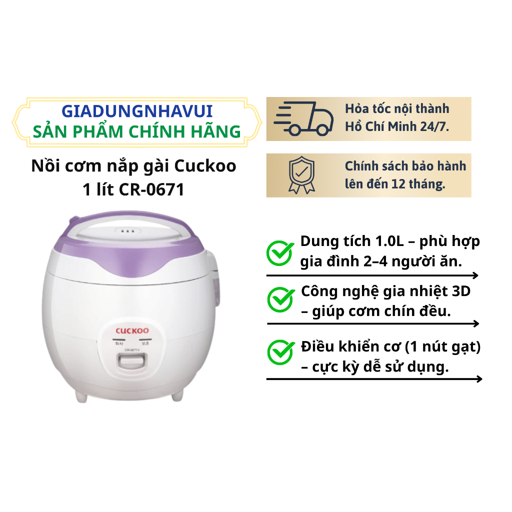 Nồi cơm nắp gài Cuckoo 1 lít CR-0671