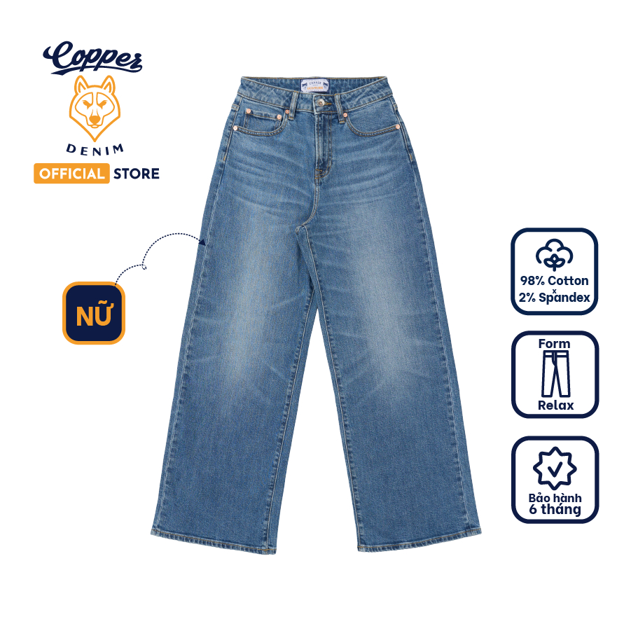 [NEW] Quần Jeans Nữ 12 Oz - washed denim, dáng relax, màu xanh sáng - Copper Denim