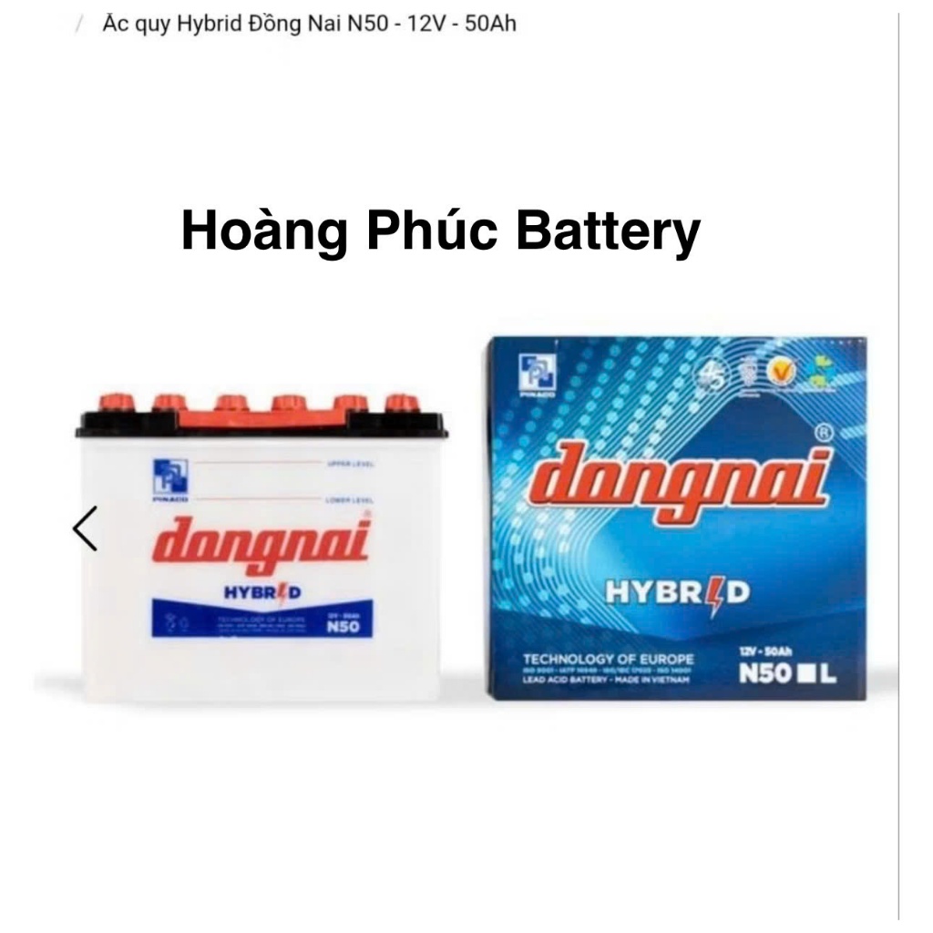 Bình ắc quy nước 12v hybrid đồng nai N50| 12V - 50ah ( tặng kèm NƯỚC châm bình )