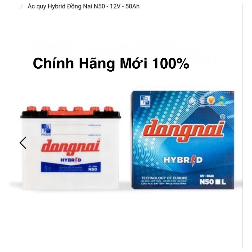 Bình ắc quy nước 12v hybrid đồng nai N50| 12V - 50ah ( tặng kèm NƯỚC châm bình )