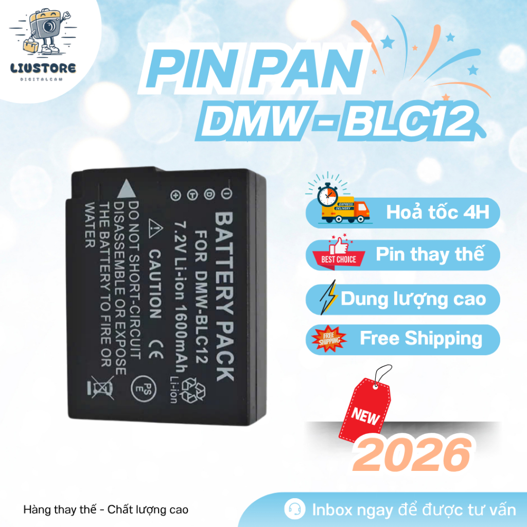 Pin Panasonic DMW-BLC12 1600mAh 7.2V Pin Thay Thế Lumix G7 G6 GH2 FZ200 Sạc Ổn Định Giá Tốt