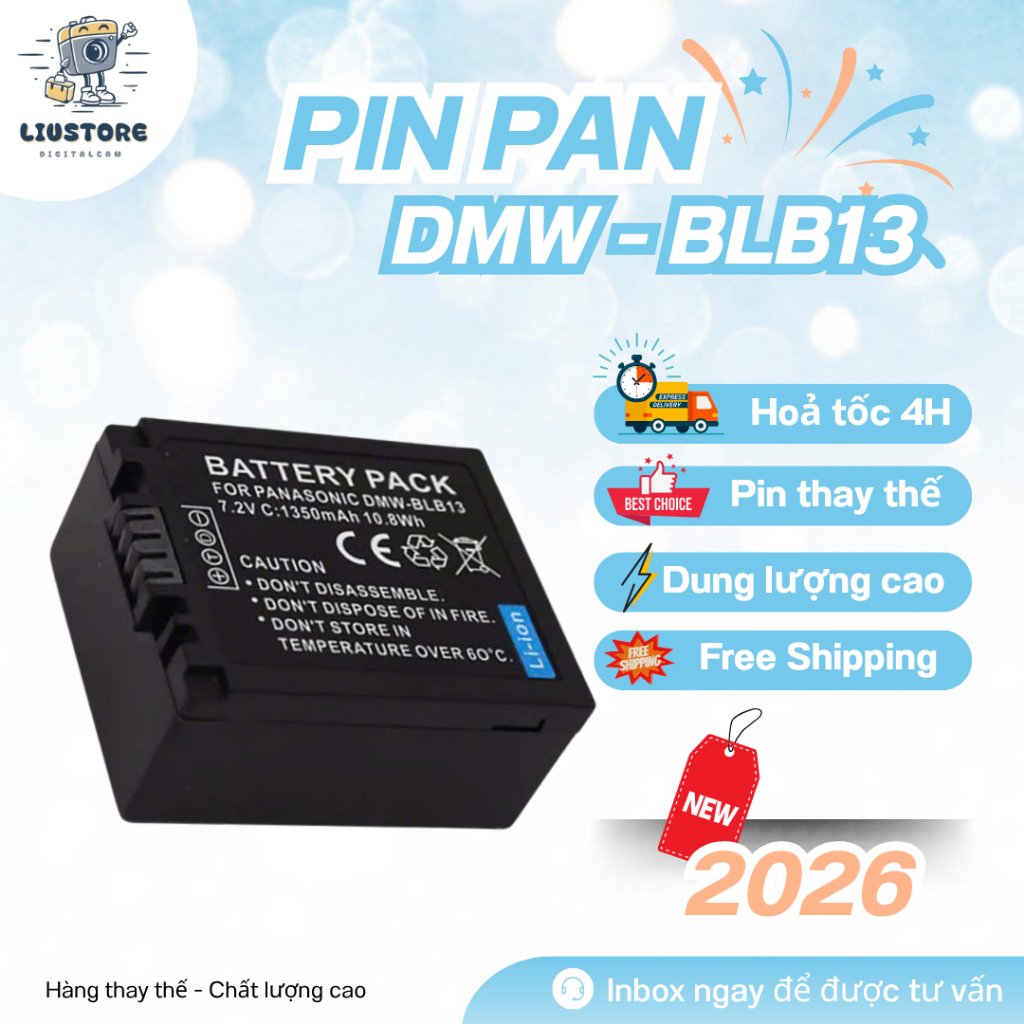 Pin Panasonic DMW-BLB13 1350mAh 7.2V Pin Thay Thế Lumix G1 G2 G10 Sạc Ổn Định Giá Tốt