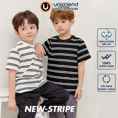 Áo thun ngắn tay kẻ sọc vải cotton sợi nhuộm mềm mại bé trai và bé gái Unifriend Hàn Quốc U900P. Size đại 2-12 tuổi