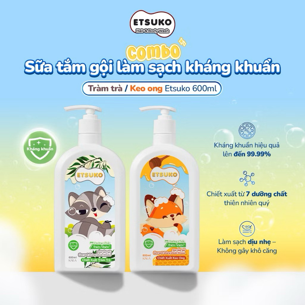 Sữa tắm gội Etsuko chai 600ml dành cho trẻ em trên 2 tuổi