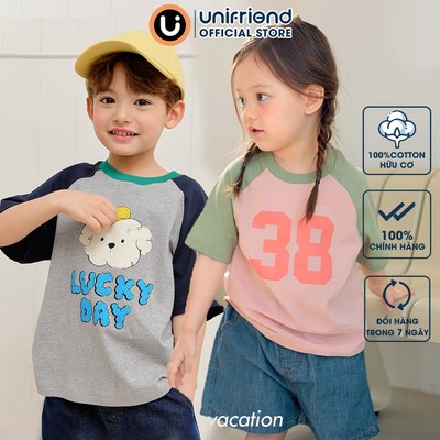 Áo thun tay ngắn Raglan vải cotton cho bé trai và bé gái Unifriend Hàn Quốc U900N, Size 2-12 tuổi