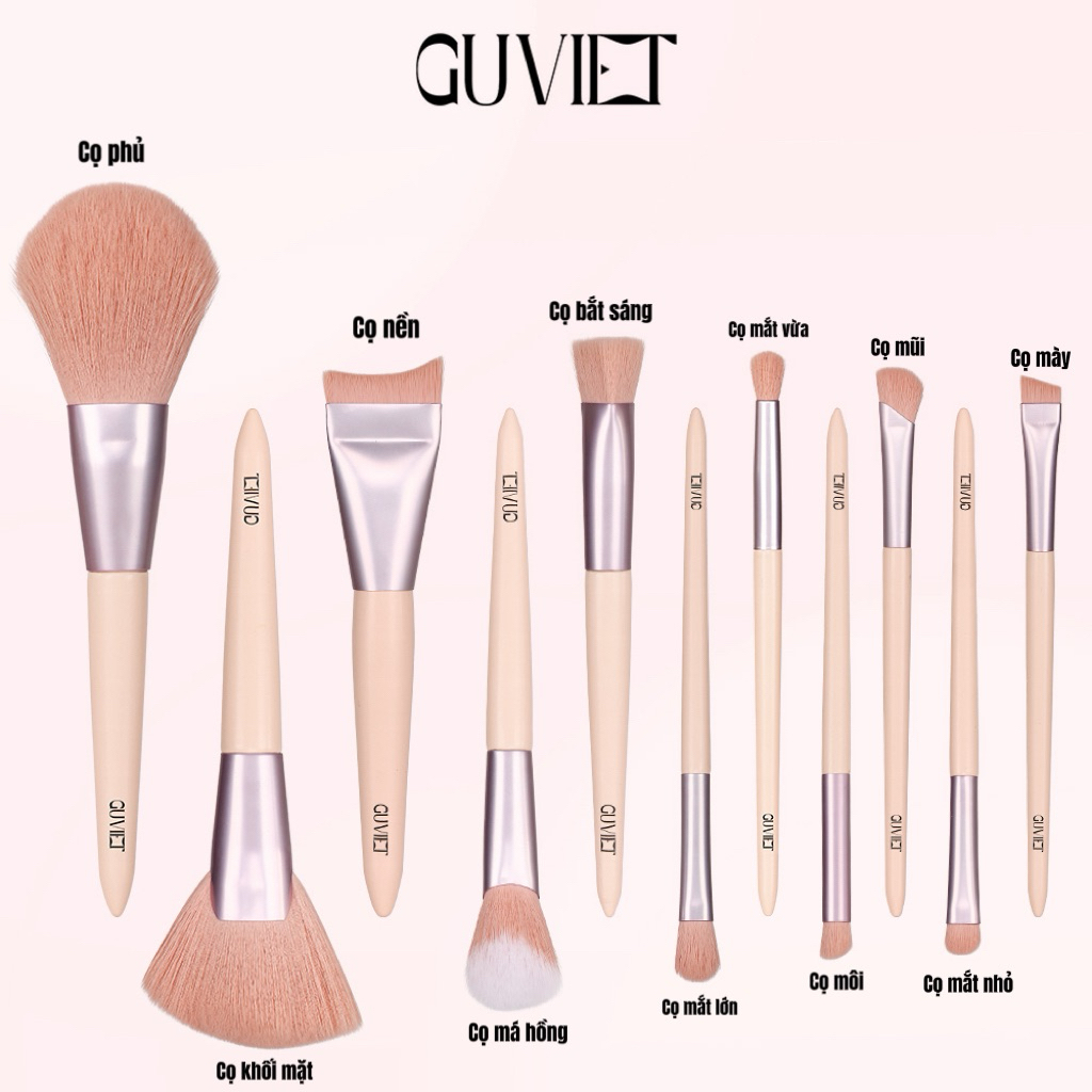 Bộ Cọ Trang Điểm Cá Nhân GUVIET 11 Cây Màu Hồng Kèm Túi Da Đựng Cùng Màu 300gr | BigBuy360 - bigbuy360.vn