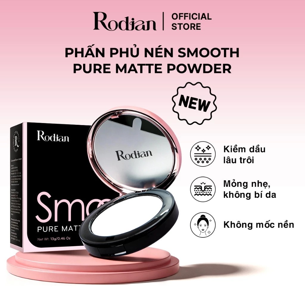 Phấn Nén Kiềm Dầu Rodian Smooth Pure 13g - Phấn Phủ Trang Điểm Mỏng Nhẹ Không Bí Da