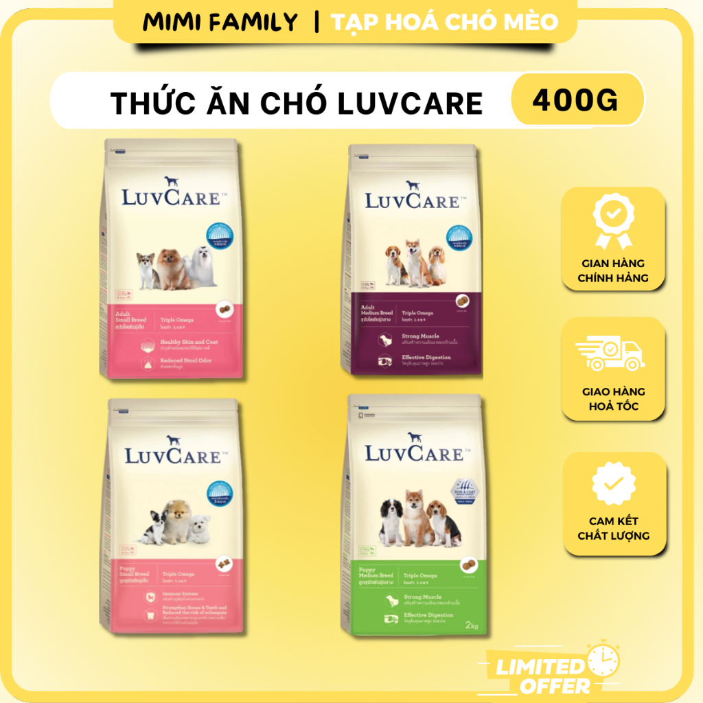 Thức Ăn Hạt Luvcare Cho Chó 500g, Thức Ăn Hạt Dưởng Lông, Hạt Luvcare Chó Con Và Chó Trưởng Thành