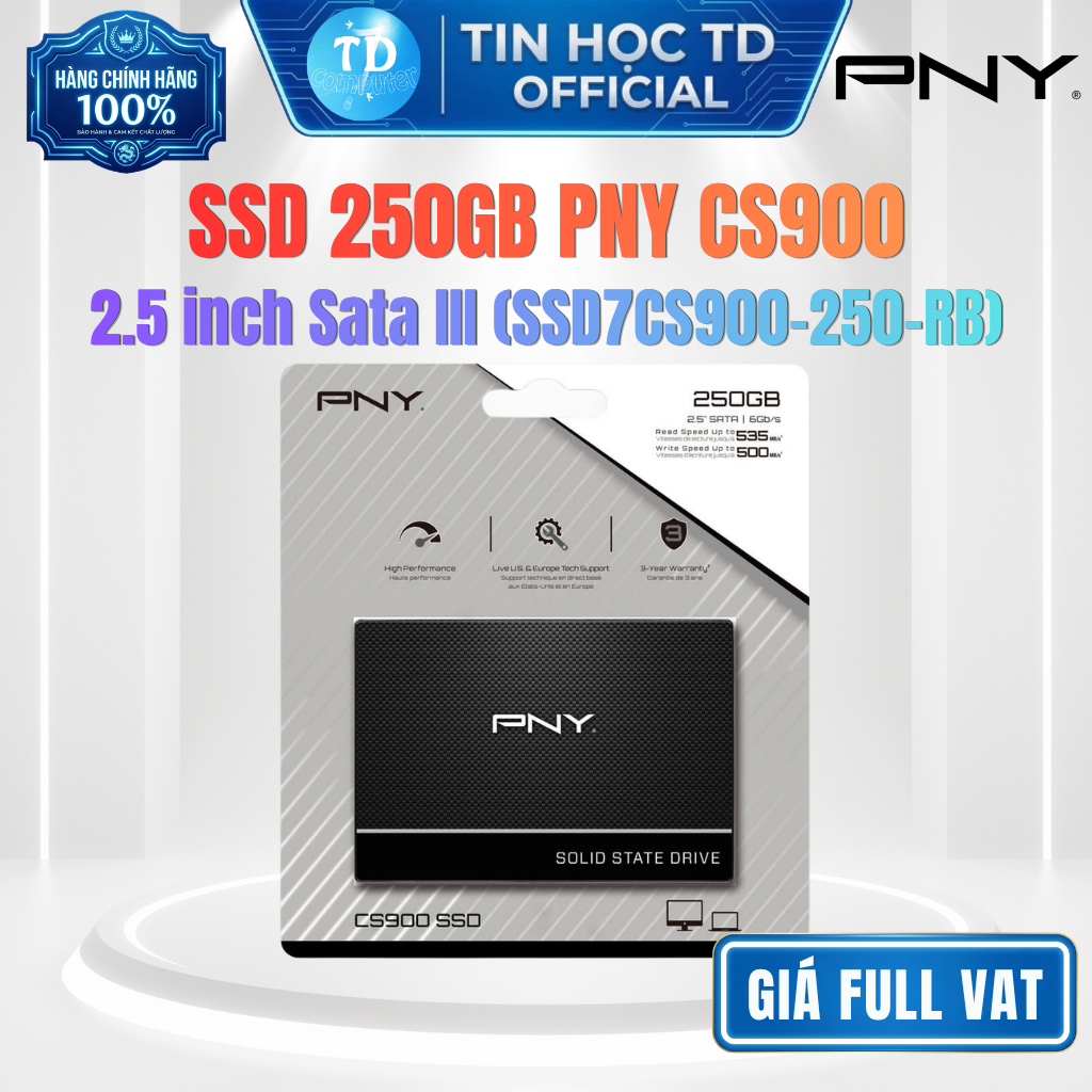 SSD 250GB PNY CS900 2.5" SATA III (SSD7CS900-250-RB) - Hàng chính hãng Vĩnh Xuân phân phối