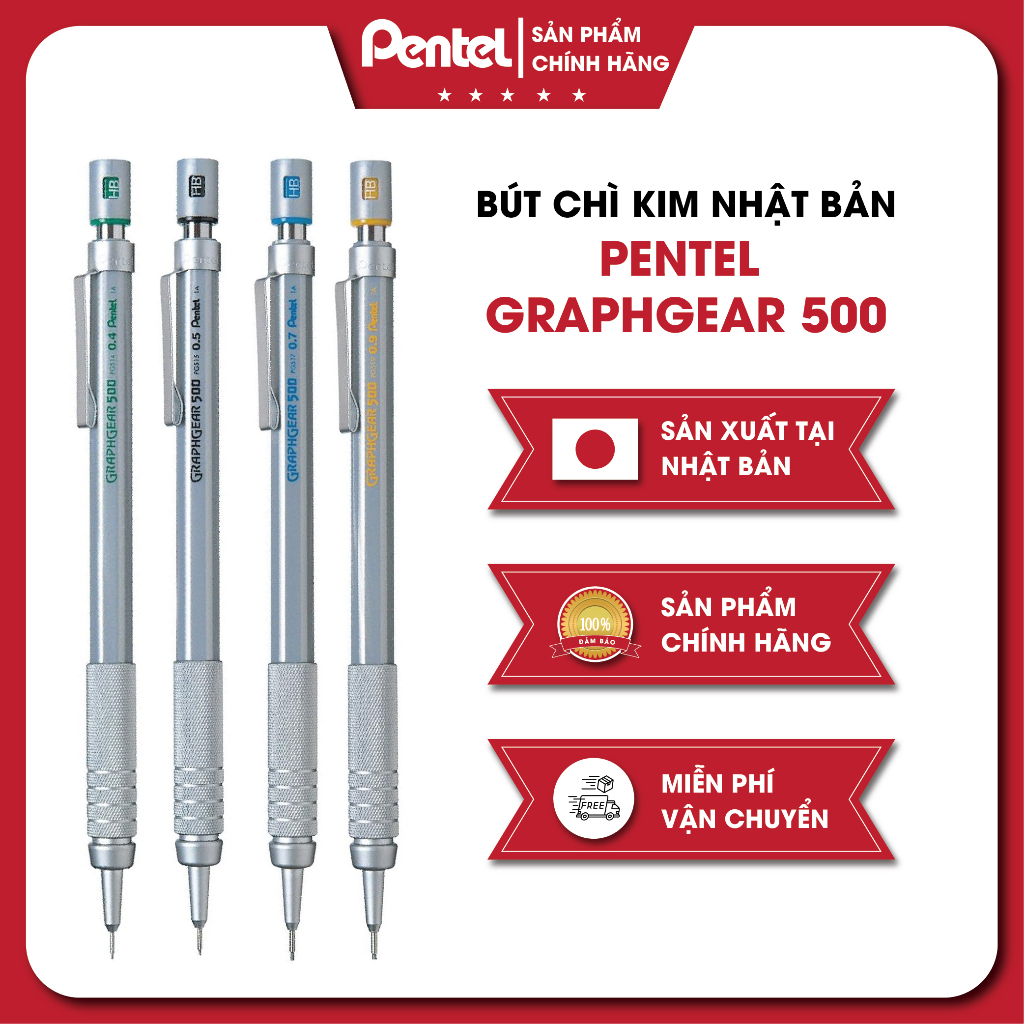 Bút chì kim cơ khí Pentel Graphgear 500 Nhật Bản 0,5 mm