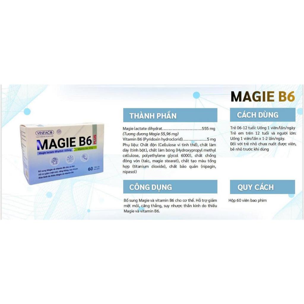 1 hộp Magie B6 Plus (Vinfaco) - Bổ sung Magie, vitamin B6 cho cơ thể. Hỗ trợ giảm mệt mỏi, suy nhược
